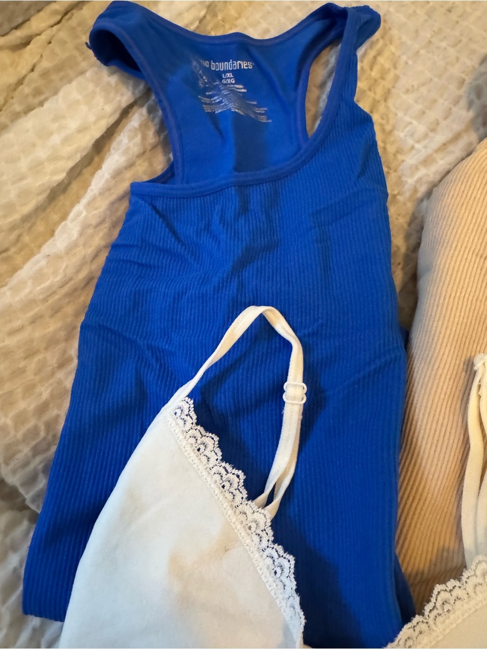 No Boundaries large xl 3 pieces Royal Blue tan white Ribbed Racerback Tank